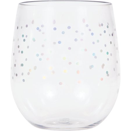 ELISE Iridescent Dots Plastic Stemless Wine Glasses by, 14oz, 6PK 336727